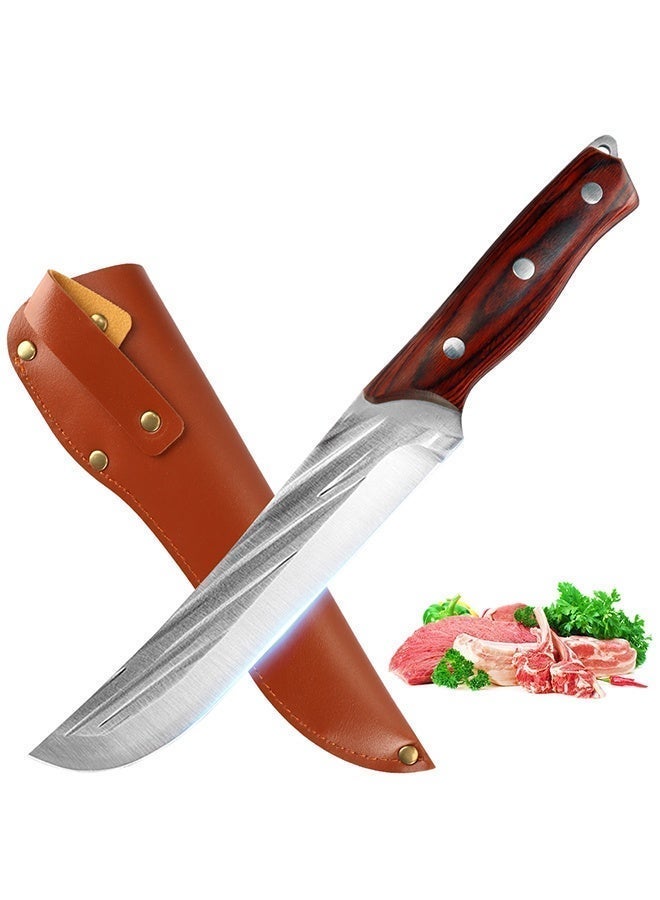 سكين مطبخ سكين طاهٍ مع غمد جلدي، مصنوع من الفولاذ عالي الكربون 5Cr15MoV، مجموعة سكاكين للحوم/الخضراوات والفواكه، سكين تقطيع سكين تقشير سكين فاكهة سكين خبز أو سكين خارجي، سكين مطبخ سكين طاهٍ - Image 1